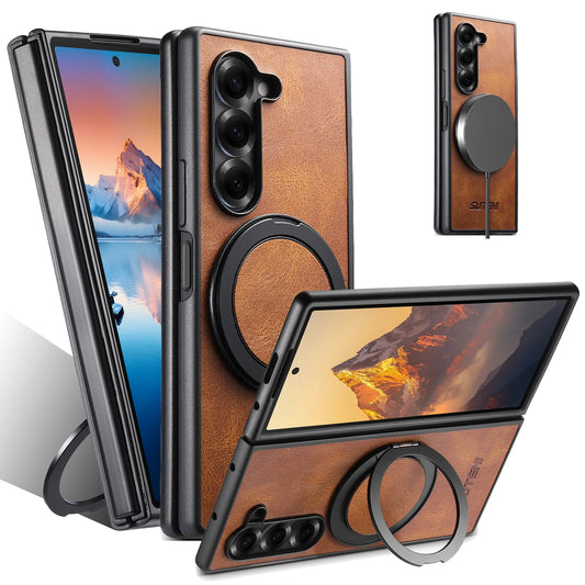 Magnetic Leather Ring Case with Stand