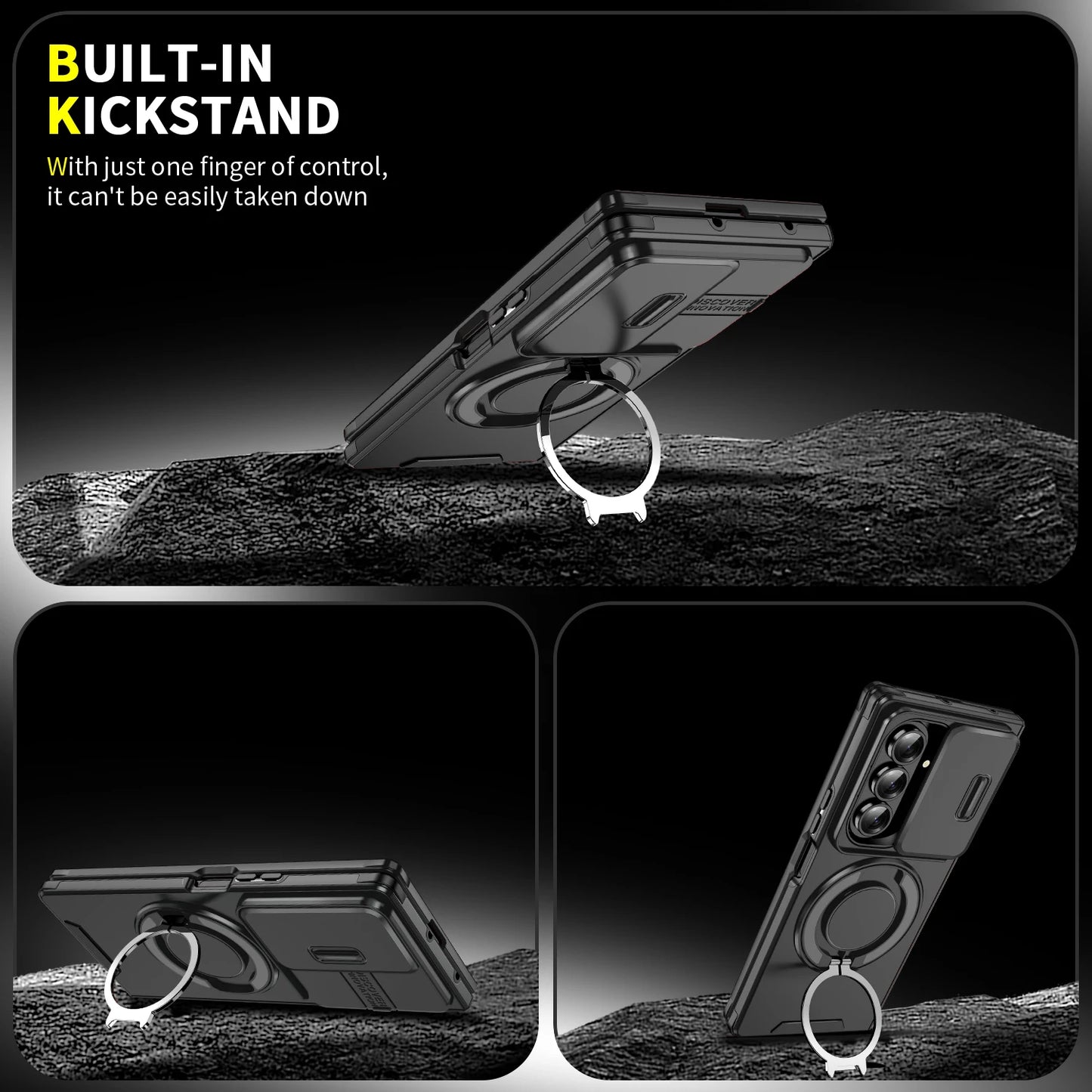 Magnetic Kickstand Case with Camera Cover
