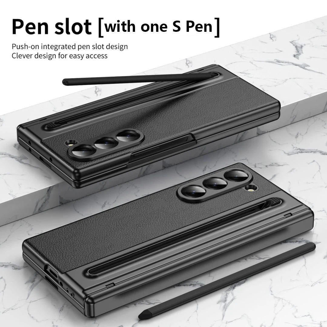 Leather Pen Case with Glass & Hinge Guard