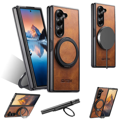 Magnetic Leather Ring Case with Stand