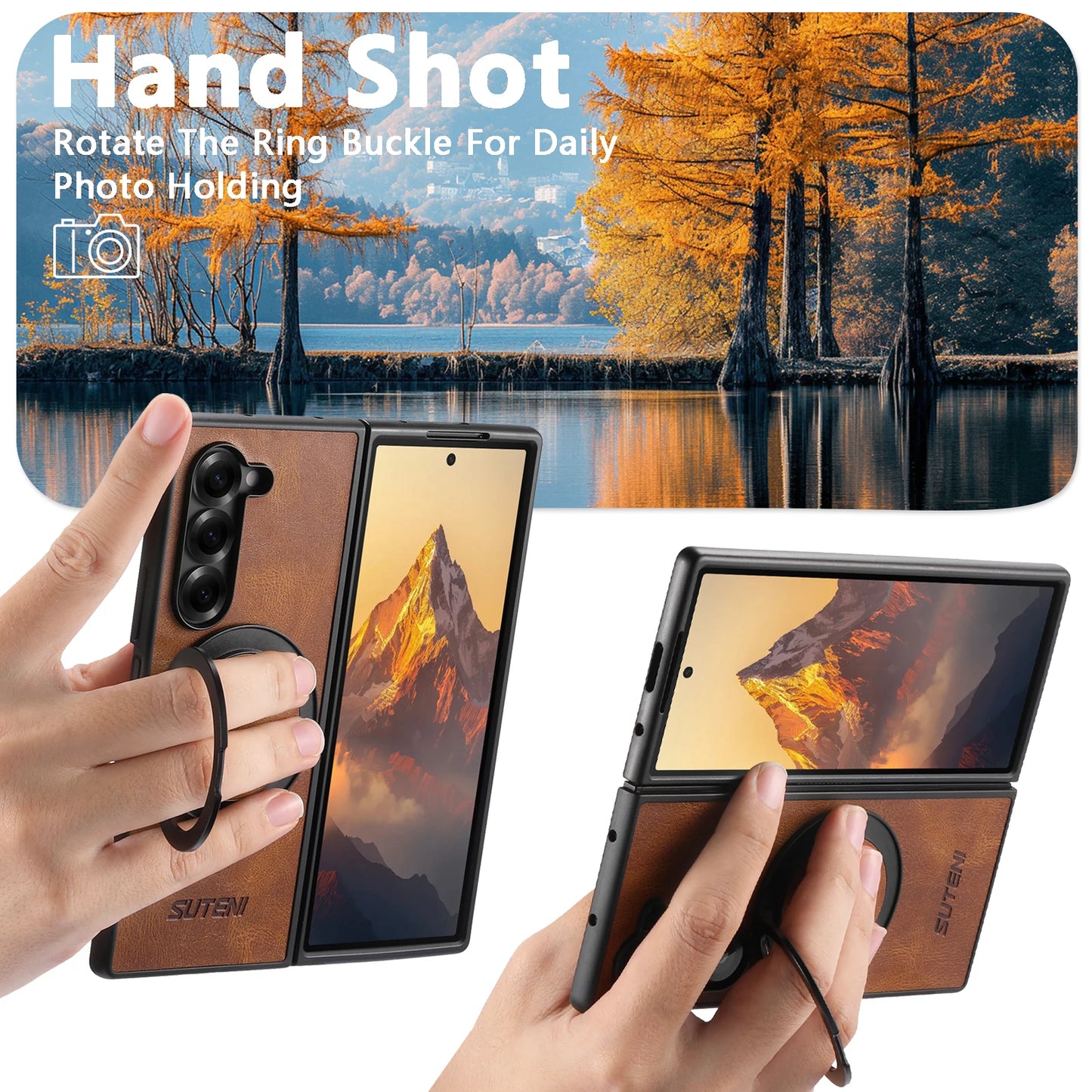 Magnetic Leather Ring Case with Stand