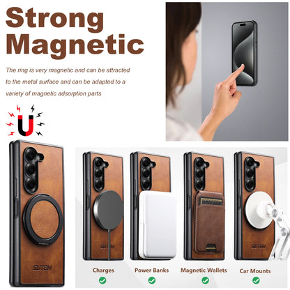Magnetic Leather Ring Case with Stand